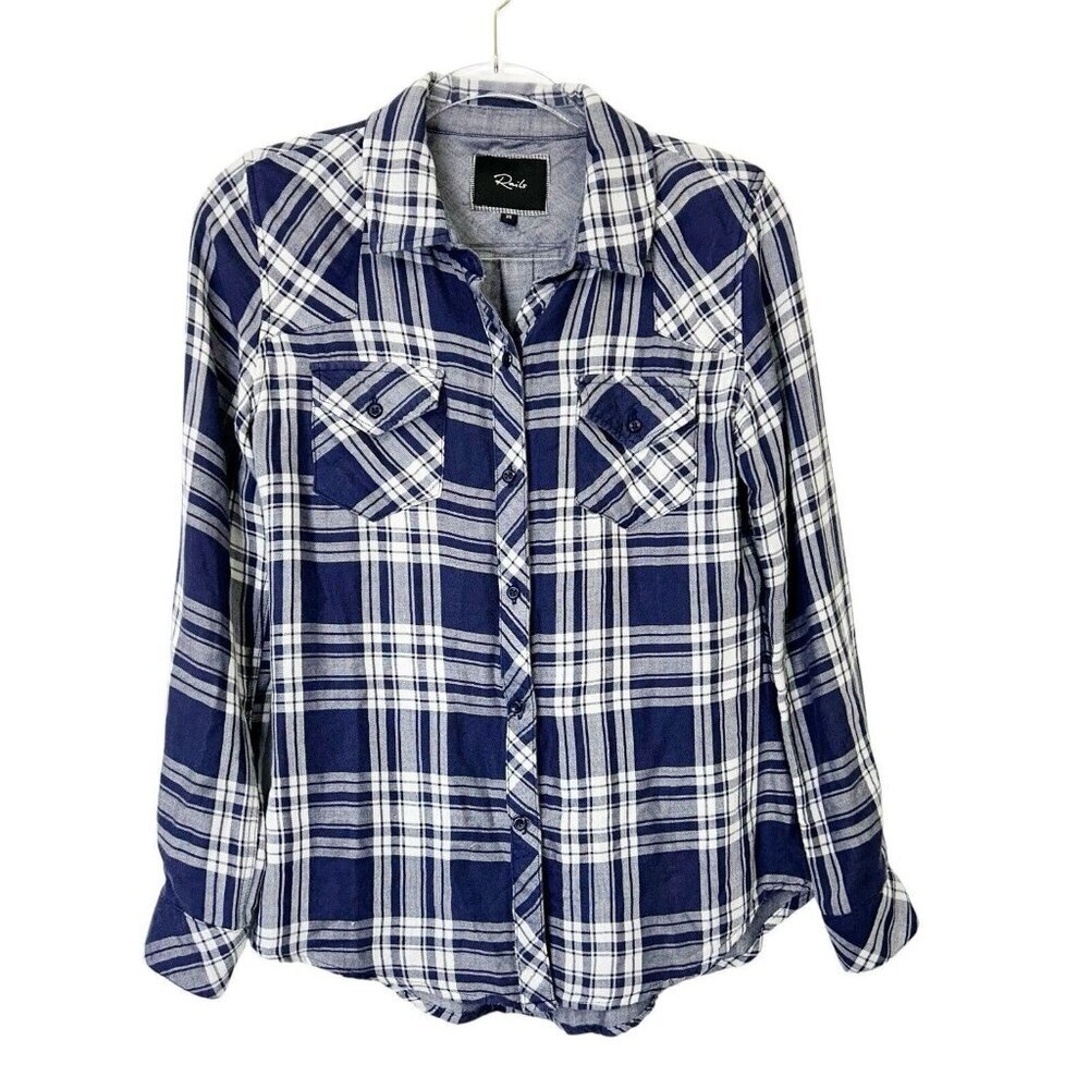 Rails Blue Plaid Shirt Womens Size XS Button Up Top